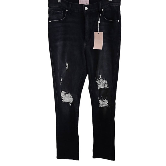 Revice Denim Women's Size 32 Distressed Skinny Jeans Black Dark Wash Stretch New - Picture 1 of 8